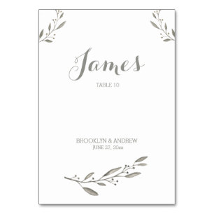 Elegante Hochzeitstische Platzkarten Grau florale Tischnummer