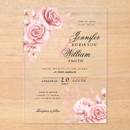 Elegante Hochzeitstorte Rose Gold Flora Acryleinladungen