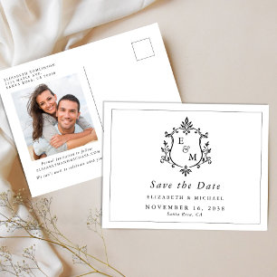 Elegante Hochzeitswappen-Monogramm-Foto-Save-the-D Ankündigungspostkarte