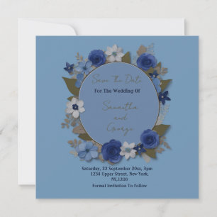 Elegante Hochzeitszirkel Blume Silver Navy Save The Date