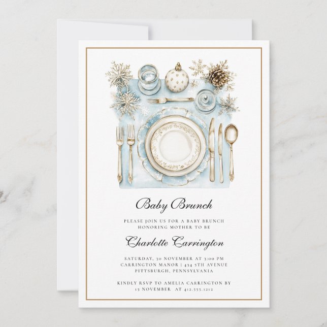 Elegante Holiday Baby Brunch Kinderdusche Einladun Einladung (Vorderseite)