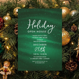 Elegante Holiday-Open-House-Feier mit grünem Glanz Einladung