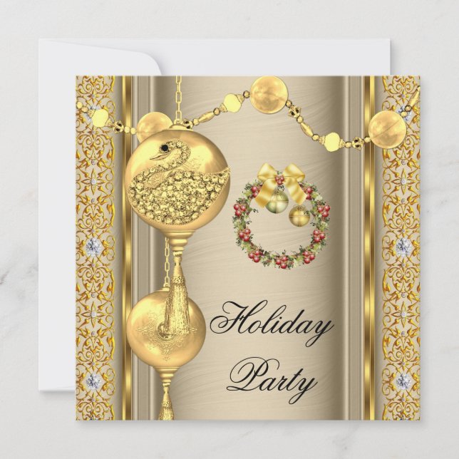 Elegante Holiday Party Gold Beige Weihnachten Einladung (Vorderseite)