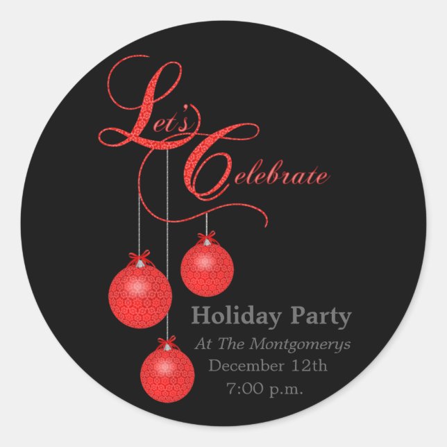 Elegante Holiday Party Red Lace Runder Aufkleber (Vorderseite)