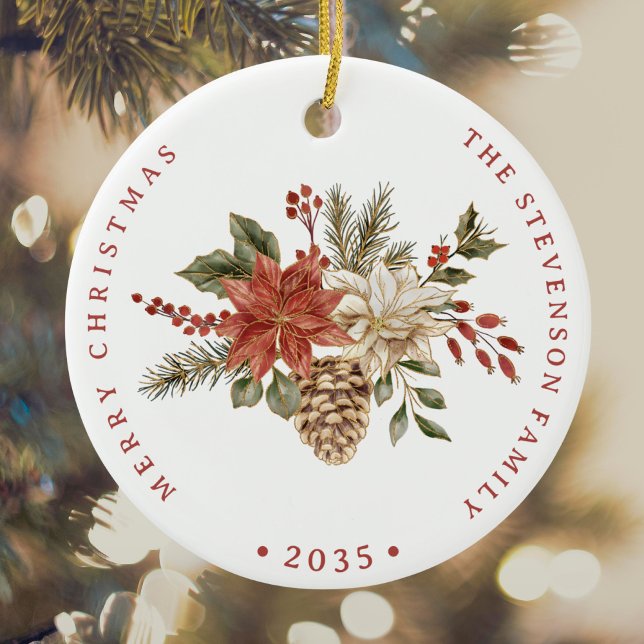 Elegante Holiday Red Gold Poinsettia Keramik Ornament (Von Creator hochgeladen)