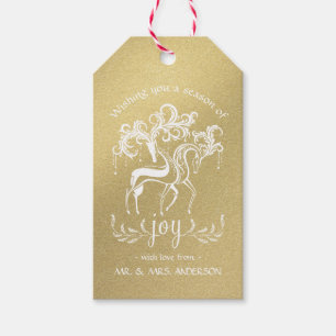 Elegante Holiday Rentier - Imitate Gold Glitzer Geschenkanhänger