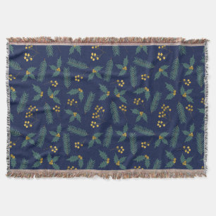 Elegante Holly-Beeren-Weihnachts-Botanik Blau Gold Decke