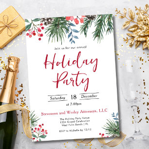Elegante Holly Berries Corporate Holiday Party Einladung