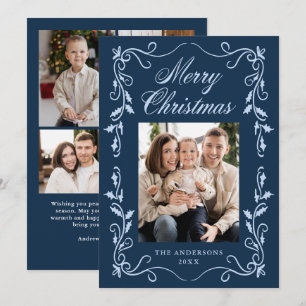 Elegante Holly Border Navy Frohe Weihnachten 5 Fot