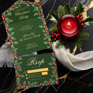 Elegante Holly- und Beeren-Rahmen Weihnachtsfeier All-in-One-Einladung