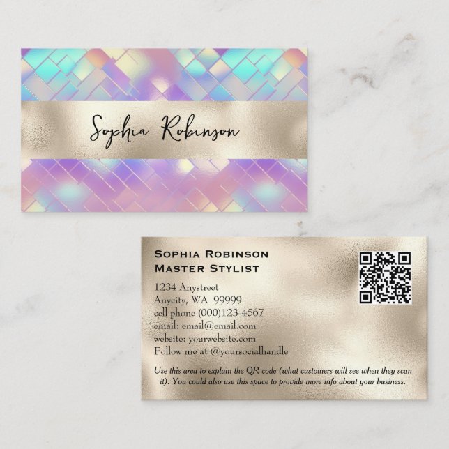 Elegante Holographic and Pearl Foil Business Card Rabattkarte (Vorne/Hinten)