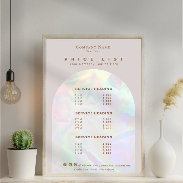 Elegante Holographic Aura Arch Beige Preisliste Poster (Elegant Holographic Arch Beige Price List Poster)