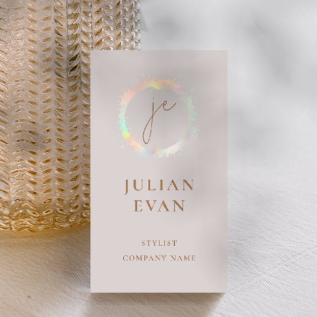 Elegante Holographic Luxe Beige Business Card Visitenkarte (Von Creator hochgeladen)
