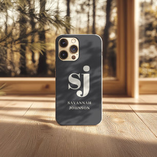 Elegante Holzkohle-Monogramm-Initialen  iPhone 13 Pro Max Hülle