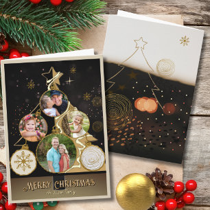 Elegante Holzkohle- und Goldstern-Weihnachtskarte Feiertagskarte
