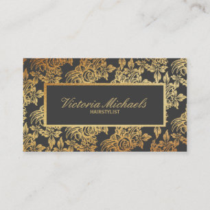 Elegante Holzkohlen-und GoldblumenVisitenkarten Visitenkarte