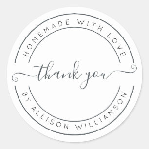 Elegante Homemade mit Liebe Schwarz-weiß Danke Runder Aufkleber