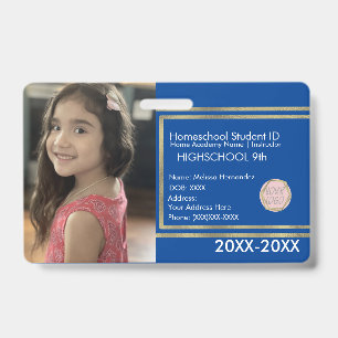 Elegante Homeschooling-Schul-ID Blau Gold Logo Ausweis