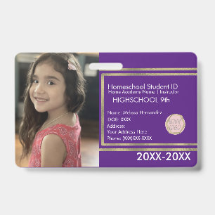 Elegante Homeschooling-Schul-ID Lila Gold Logo Ausweis