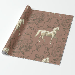 Elegante Horse Hydrangea Bows Beige Brown Toile Geschenkpapier
