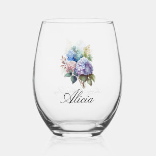 Elegante Hortensie Personalisierter stelloser Stam Weinglas Ohne Stiel