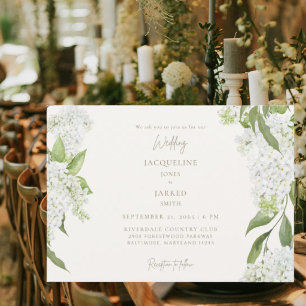 Elegante Hortensien-Hochzeit in Elfenbeinweiß  Einladung