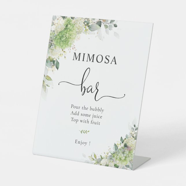 Elegante Hortensien Mimosa Bar Schild (Vorderseite)