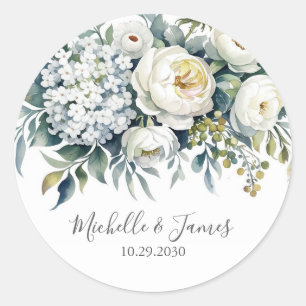 Elegante Hortensien-Rosen-Blumen-Hochzeit          Runder Aufkleber