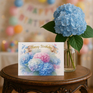 Elegante Hortensienblüten zum Geburtstag - Postkar Postkarte