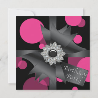 Elegante Hot Pink Black Birthday Party Einladung