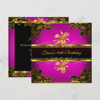 Elegante Hot Pink Black Gold Geburtstagsparty Einladung