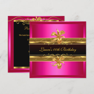 Elegante Hot Pink Black Gold Geburtstagsparty Einladung