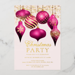 Elegante Hot-Pink-Gold-Ornamente Weihnachtsfeier Folieneinladung