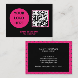Elegante Hot Pink Magenta Black QR Scan Company Visitenkarte