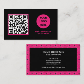 Elegante Hot Pink Magenta Black QR Scan Company Visitenkarte