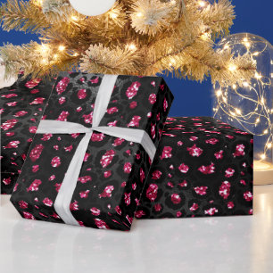 Elegante, Hot Pink und Black Glitzer Leopard Spots Geschenkpapier