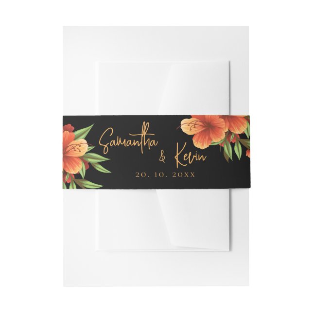 Elegante Hübsch Dark Moody Orange Blumenhochzeit Einladungsbanderole (Vorderseite Beispiel)