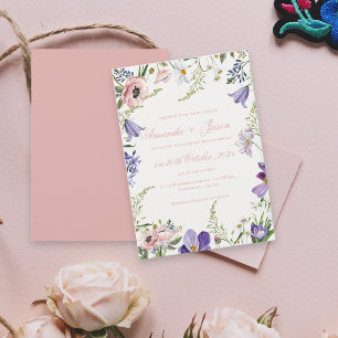 Elegante Hübsch Peach Lila Blue Floral Wedding Einladung