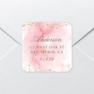 Elegante Hübsch rosa Aquarellfarben Rücksendeadres Quadratischer Aufkleber