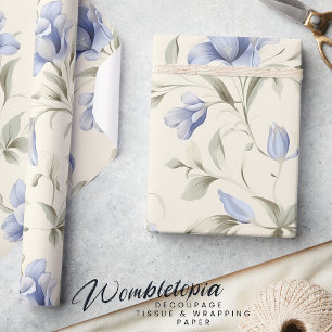 Elegante hübsche blaue Blumen auf cremefarbenem Hi Geschenkpapier