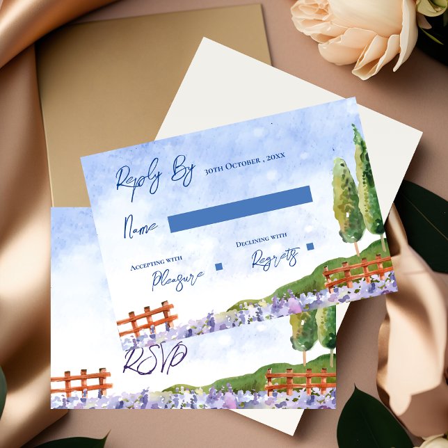 Elegante Hübsche Lavendel Fields Landschaft Hochze RSVP Karte (Elegant Pretty Lavender Fields Landscape Wedding RSVP Card)