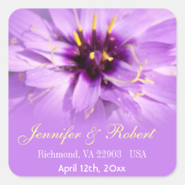 Elegante, hübsche lila Blume Hochzeitsaufkleber Quadratischer Aufkleber