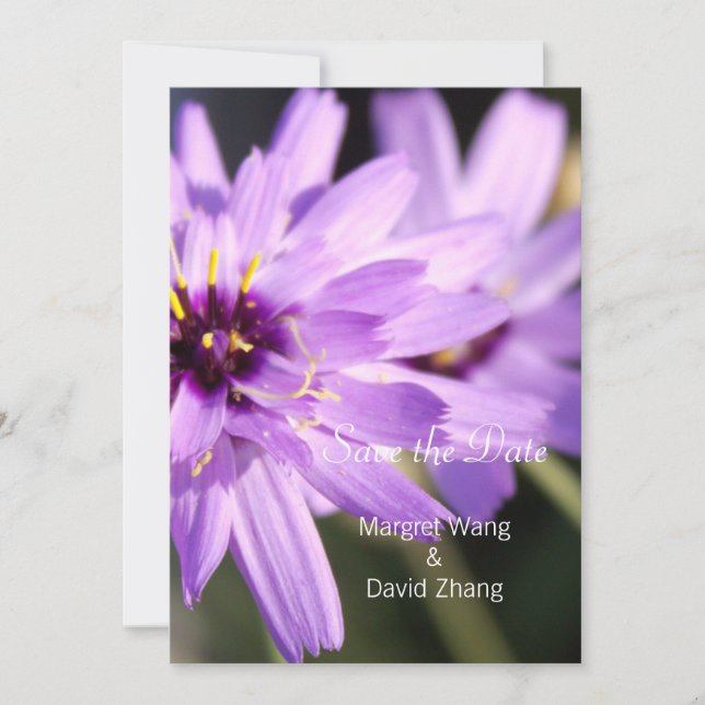 Elegante, hübsche lila Blume Save the Date (Vorderseite)