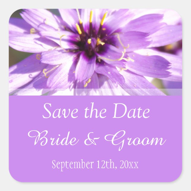 Elegante, hübsche lila Blume Save the Date Quadratischer Aufkleber (Vorderseite)