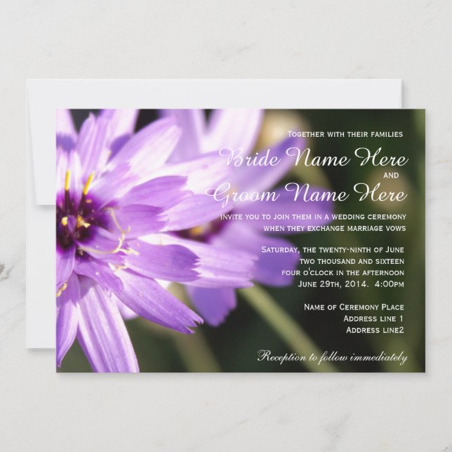 Elegante, hübsche lila Blume Sommerhochzeit Einladung (Vorderseite)