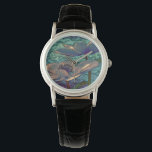 Elegante Hübsche, metallisierte Blume Kunst, Dicht Armbanduhr<br><div class="desc">Elegante und stilvolle metallisierte Kunst mit blauen Blumen. Gestaltetes Glas.</div>
