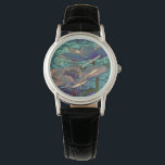 Elegante Hübsche, metallisierte Blume Kunst, Dicht Armbanduhr<br><div class="desc">Elegante und stilvolle metallisierte Kunst mit blauen Blumen. Gestaltetes Glas.</div>