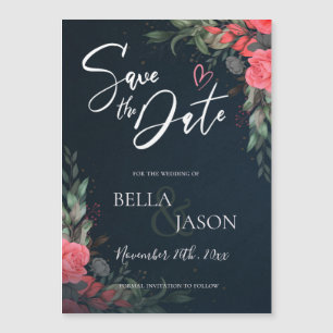 Elegante Hübsche Peach Orange Blumenhochzeit Magnetkarte