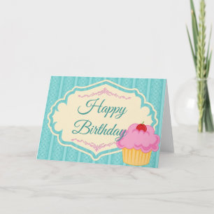 Elegante Hübsche Pink Cupcake Happy Birthday Card Karte