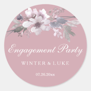 Elegante, hübsche, rosa, florale Engagement Party Runder Aufkleber